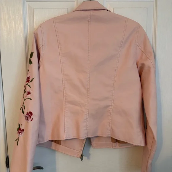 Kids 12 Pink Floral Embroidered faux leather  Jacket - Picture 7 of 8